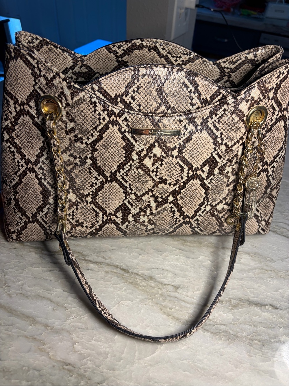 Jessica Simpson Beige & Brown Snake-Print Chain-Handle Shoulder Bag - Picture 2 of 5
